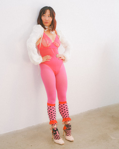 Chaussettes hautes transparentes à pois et nœud-8