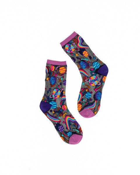 Chaussettes noires transparentes Pop Art Planets-1