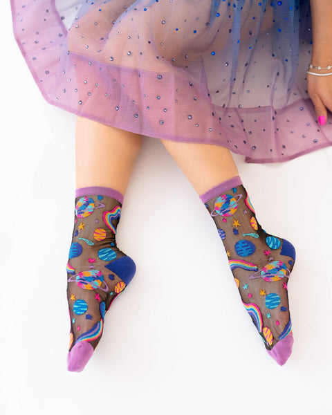 Chaussettes noires transparentes Pop Art Planets-5