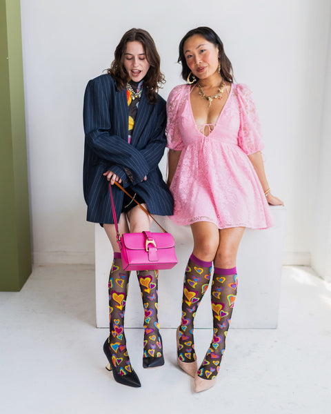 Chaussettes hautes noires transparentes Y2K Hearts-2