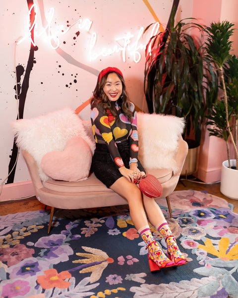 Chaussettes montantes transparentes à volants et cœurs Y2K-3