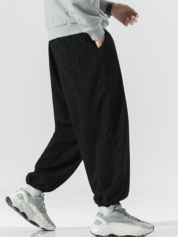 Pantalones jogger casuales sueltos de pana para hombre-2