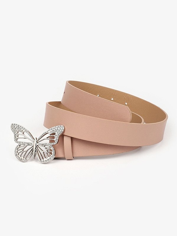 Cinturón de piel sintética con mariposa de diamantes de imitación-3