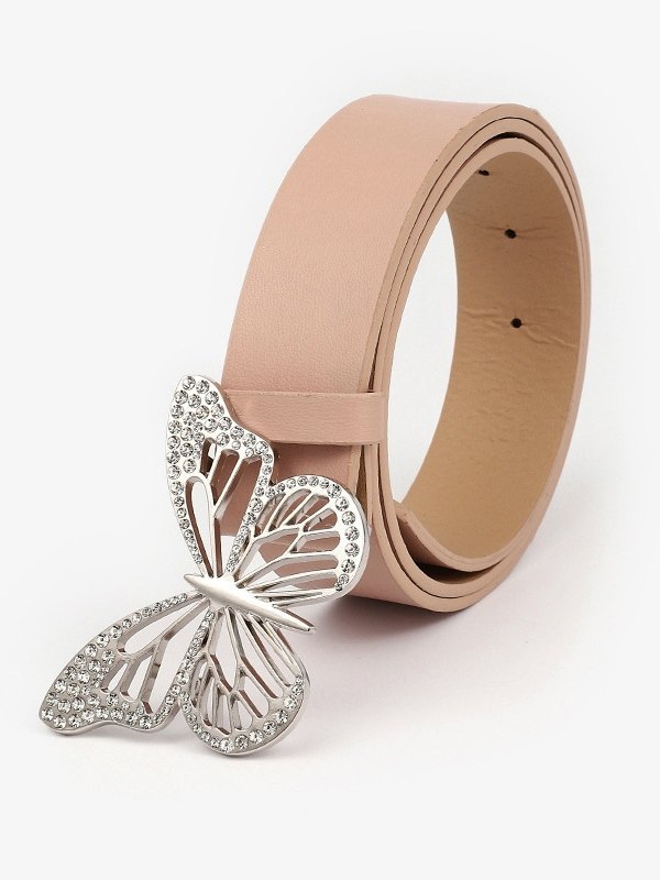 Cinturón de piel sintética con mariposa de diamantes de imitación-4