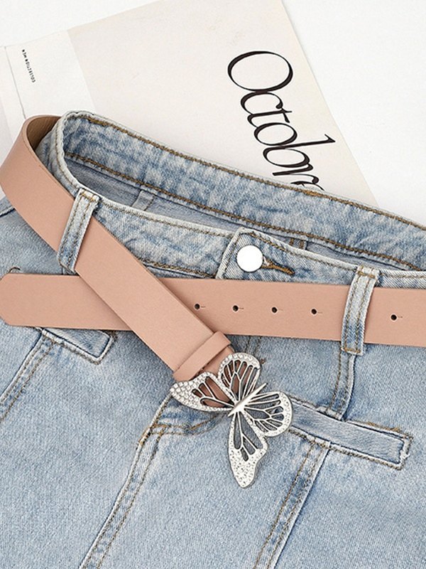 Cinturón de piel sintética con mariposa de diamantes de imitación-1