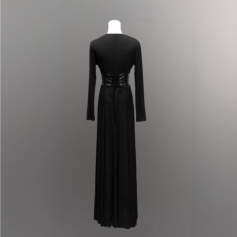 Robe longue Blair en jersey avec corset en cuir vegan à la taille.-4